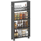 Multifunktionsregal mit Rollen, schmale Bauweise, 4 F?cher, 45x15x91 cm, Schwarz