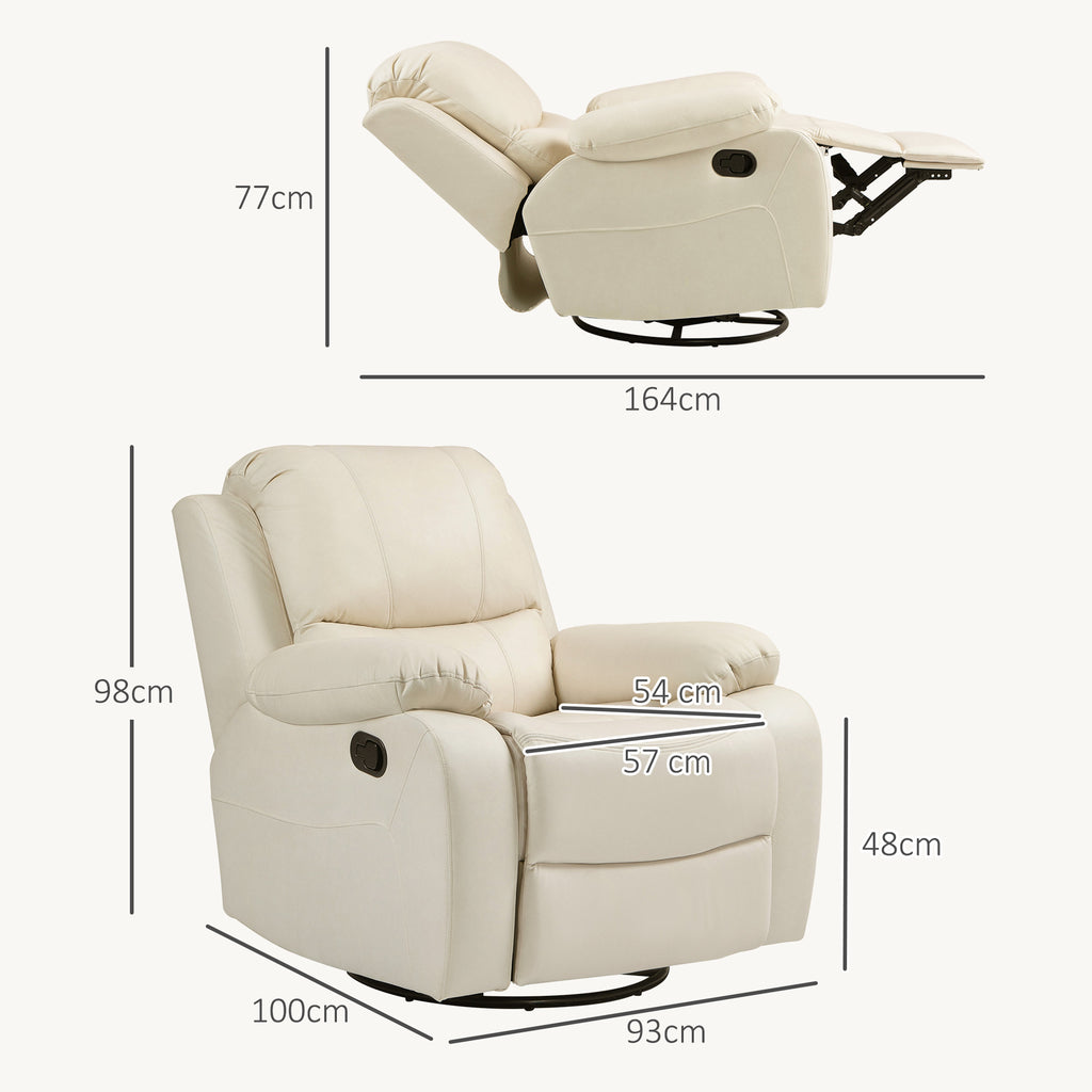 Relaxsessel, verstellbare Lehne & Fu?st¨¹tze, drehbar, bis 150 kg, Stahlrahmen, 93x100x98cm, Cremewei?