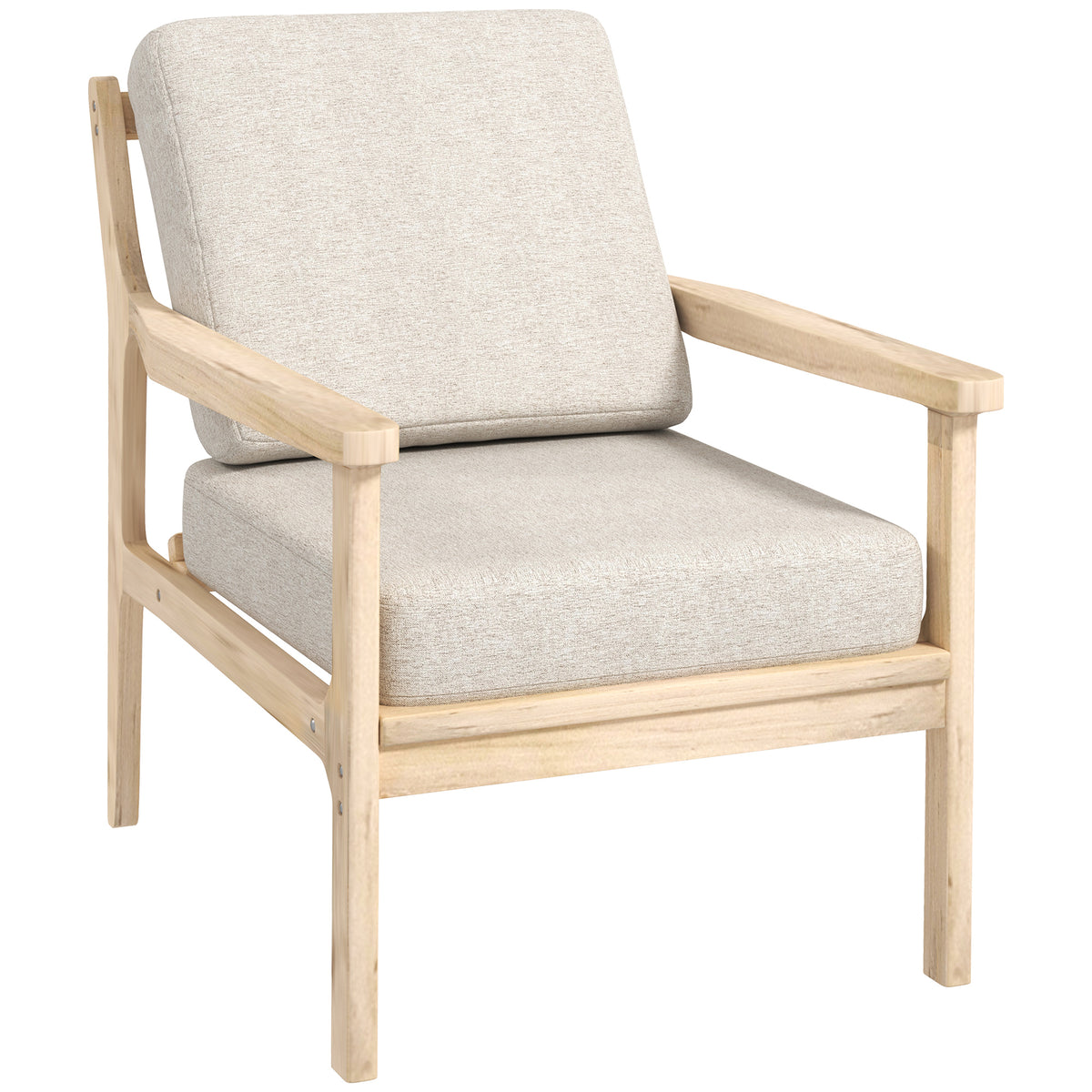 Polsterstuhl mit Armlehnen, solidem Holzrahmen und abnehmbaren Kissen, für Wohnzimmer, Schlafzimmer, Beige