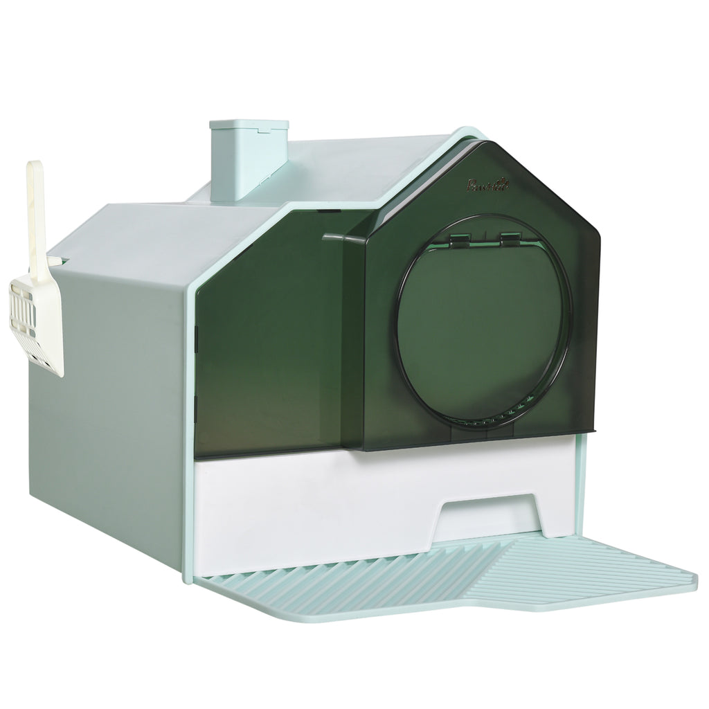 Hooded Cat Litter Tray w/ Scoop Light Blue