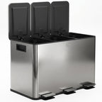 3 x 20L Pedal Bin, Steel Triple Kitchen Bin with Soft Close Lid, Removable Inner Buckets, Fingerprint-Proof, Silver Tone