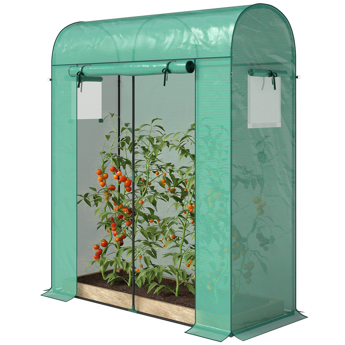Tomatengewächshaus Foliengewächshaus mit Rolltor Netzfenster Bogendach 170 x 68 x 200 cm Grün