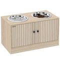 Hundefutterstation mit 2 Edelstahl-Näpfen, Schrank für Utensilien, für große Hunde, Zubehör, Holz