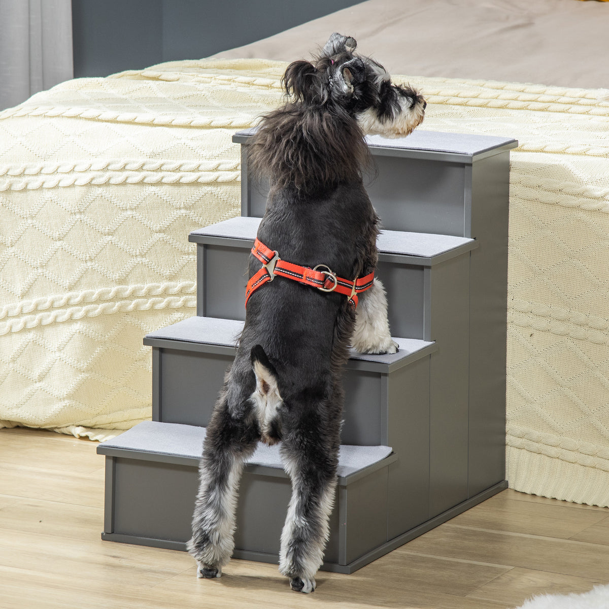 Haustiertreppe, f¨¹r Hunde/Katzen, 4-stufig, Kurzpl¨¹sch, bis 30 kg, 40 x 59 x 54,2 cm, Grau