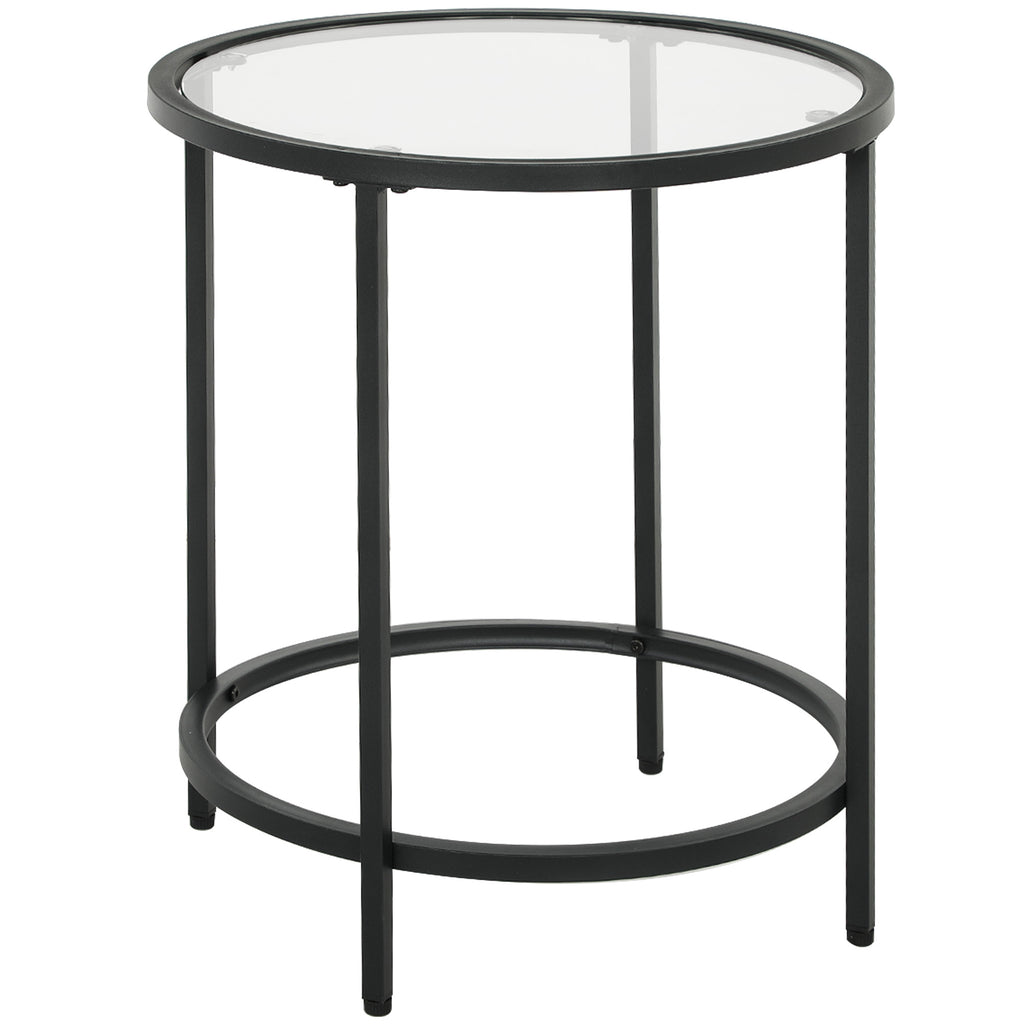 Runder Beistelltisch mit Glasplatte und Metallrahmen, kleiner Kaffeetisch f¨¹r Wohnzimmer, Schlafzimmer, Schwarz