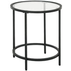 Runder Beistelltisch mit Glasplatte und Metallrahmen, kleiner Kaffeetisch f¨¹r Wohnzimmer, Schlafzimmer, Schwarz