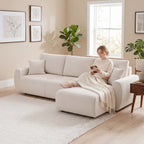 Schlafsofa mit Umkehrbarer Chaiselongue, L-förmiges 3-Sitzer Sofa aus Veloursbezug, Cremeweiß