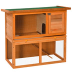 Two-Tier Rabbit Hutch, Wooden Outdoor Pet Cage, with Opening Top
