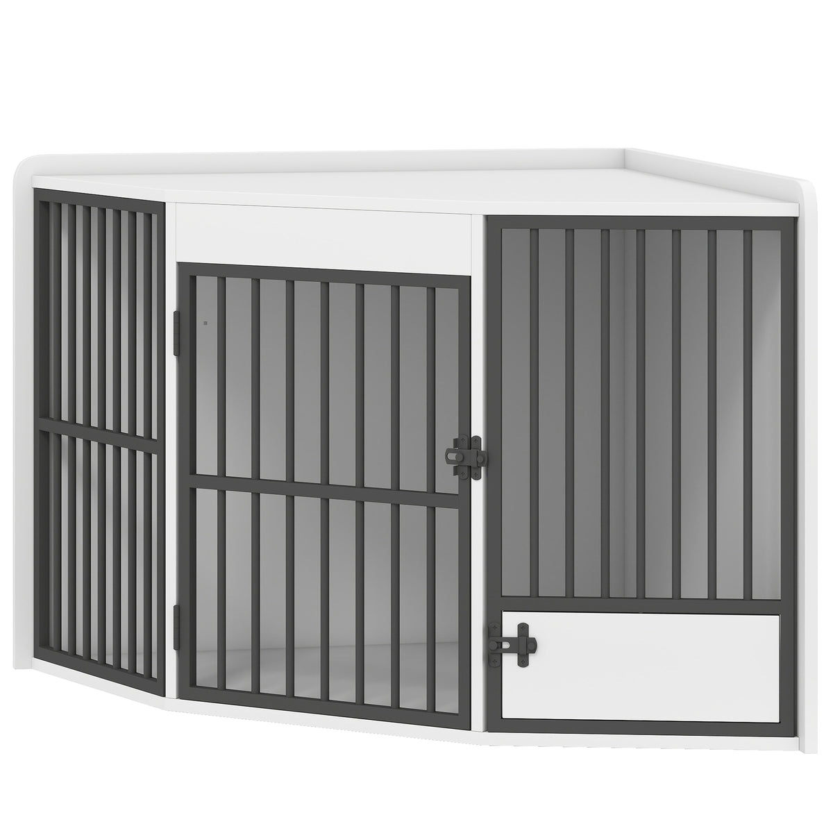 Hundebox, Aufenthaltsbox für kleine und mittelgroße Hunde, Haustierbox, Fütterungstür, MDF, Metall, Weiß