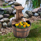 Springbrunnen elektrisch Outdoor Gartenbrunnen mit Holzeimer Hahn Pumpe Dekorationsbecken Zimmerbrunnen Wasserspiel Zierbrunnen Wasserfall für Garten Rasen Ø27 x 37 cm Verkohlt