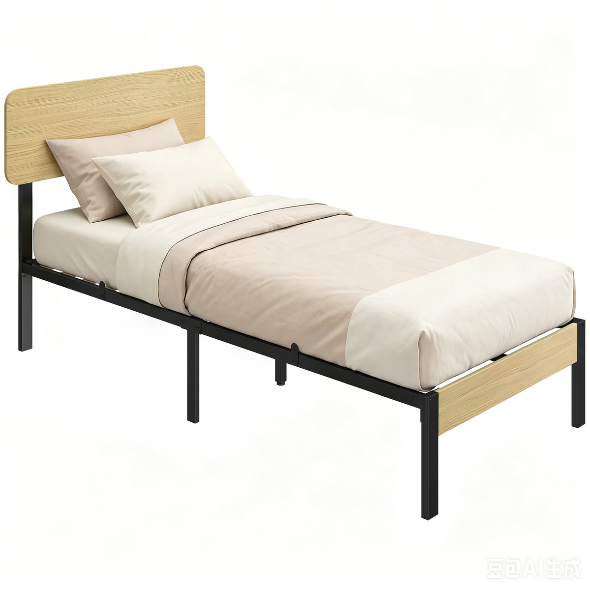 Bettgestell 90 x 200 cm mit Kopfteil, Plattformbett, Einzelbett mit Stauraum unter dem Bett