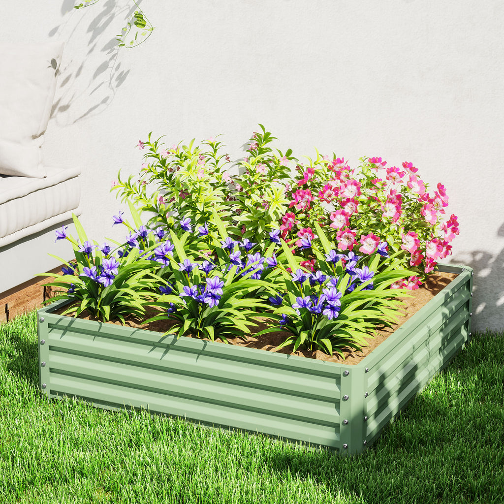 Square Raised Garden Bed Box with Weatherized Steel Frame for Vegetables, Flowers, & Herbs, 120 x 120 x 30cm, Light Green
