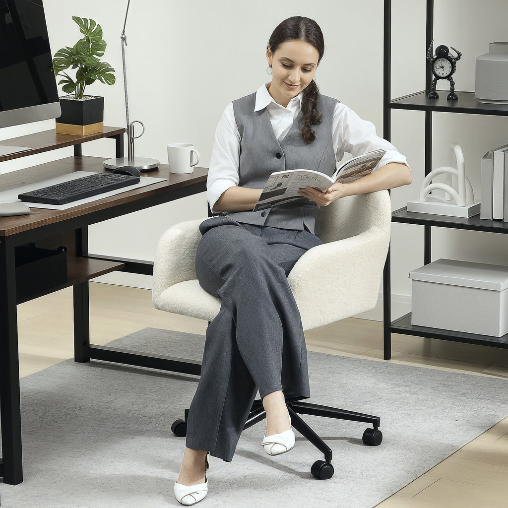 Drehbarer B¨¹rostuhl mit Rollen, Schreibtischstuhl, Fleece-Stoff, Schaumstoff, h?henverstellbar, Homeoffice, Cremewei?