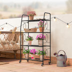 4-Tier Metal Plant Stand, Heavy Duty Ladder Shelf Potted Plants Display Rack with Lockable Wheels