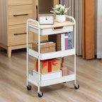 Rollbarer K¨¹chenwagen, 2 Regale, Schublade, Ablage, 4 Rollen, Griffe, Stahl, Wei?