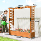 Hochbeet mit Rankengitter und Dach, f¨¹r Blumen, Obst, Gem¨¹se, Kr?uter, 196 x 44 x 181 cm, Holz, Orange