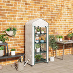 4 Tier Mini Portable Greenhouse Compact Plant Grow Shed Metal Frame PE Cover with Lockable Rolling Wheels, White