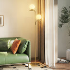 LED-Stehlampe, moderne Lampe mit 3 Farbtemperaturen, Glaskugelschirme und Fußschalter, Gold
