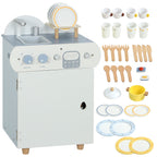 Wooden Dishwasher Playset, Kitchen Sink Toys with Faucet, Sink and Accessories, Gift for Boys Girls Toddlers