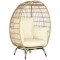 Korbstuhl in Rattanoptik, weiche Sitzkissen, Aluminiumrahmen, khaki+beige, 105 x 90 x 148 cm