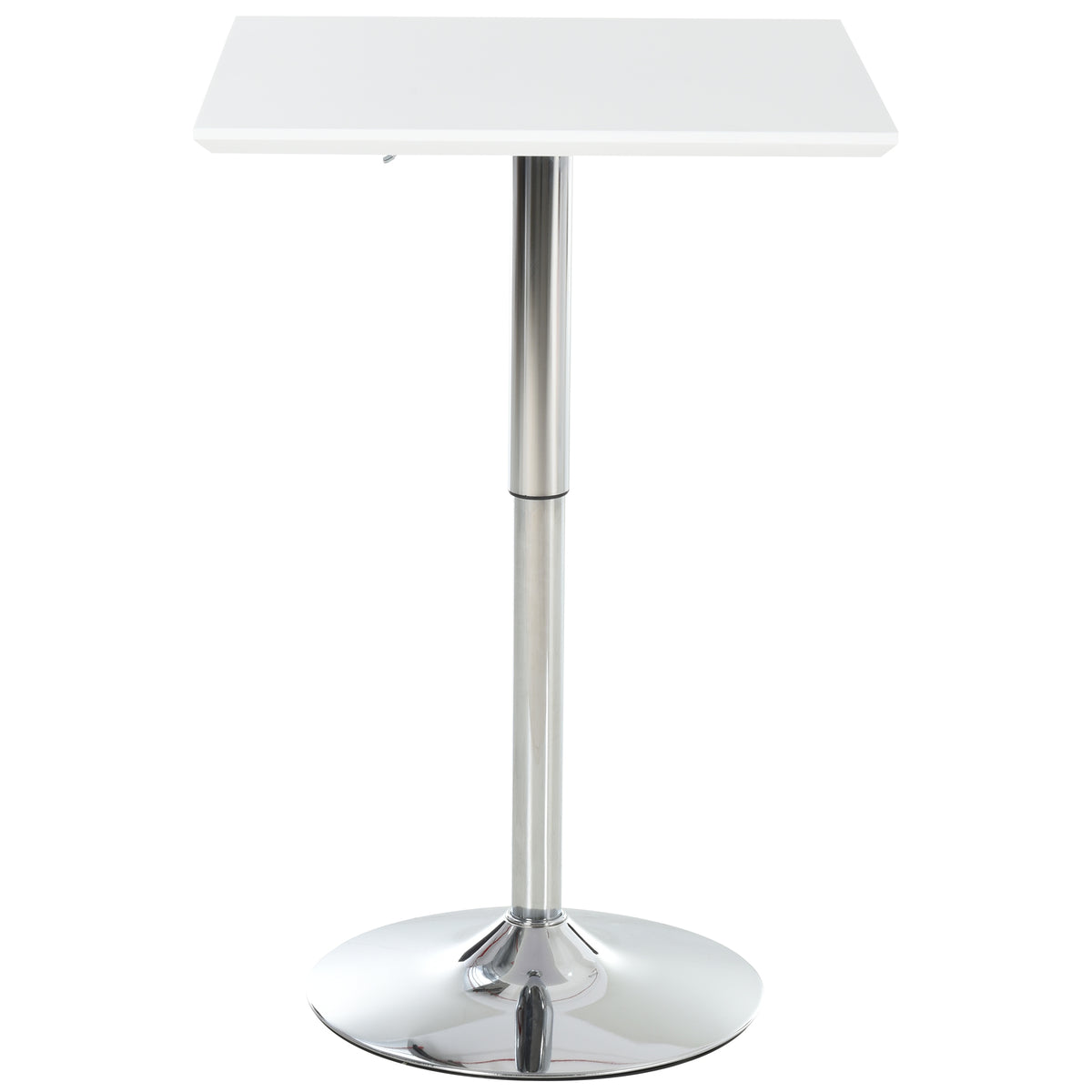 Square Height Adjustable Bar Table Counter Pub Desk with Metal Base for Home Bar, Dining Room, Kitchen, White