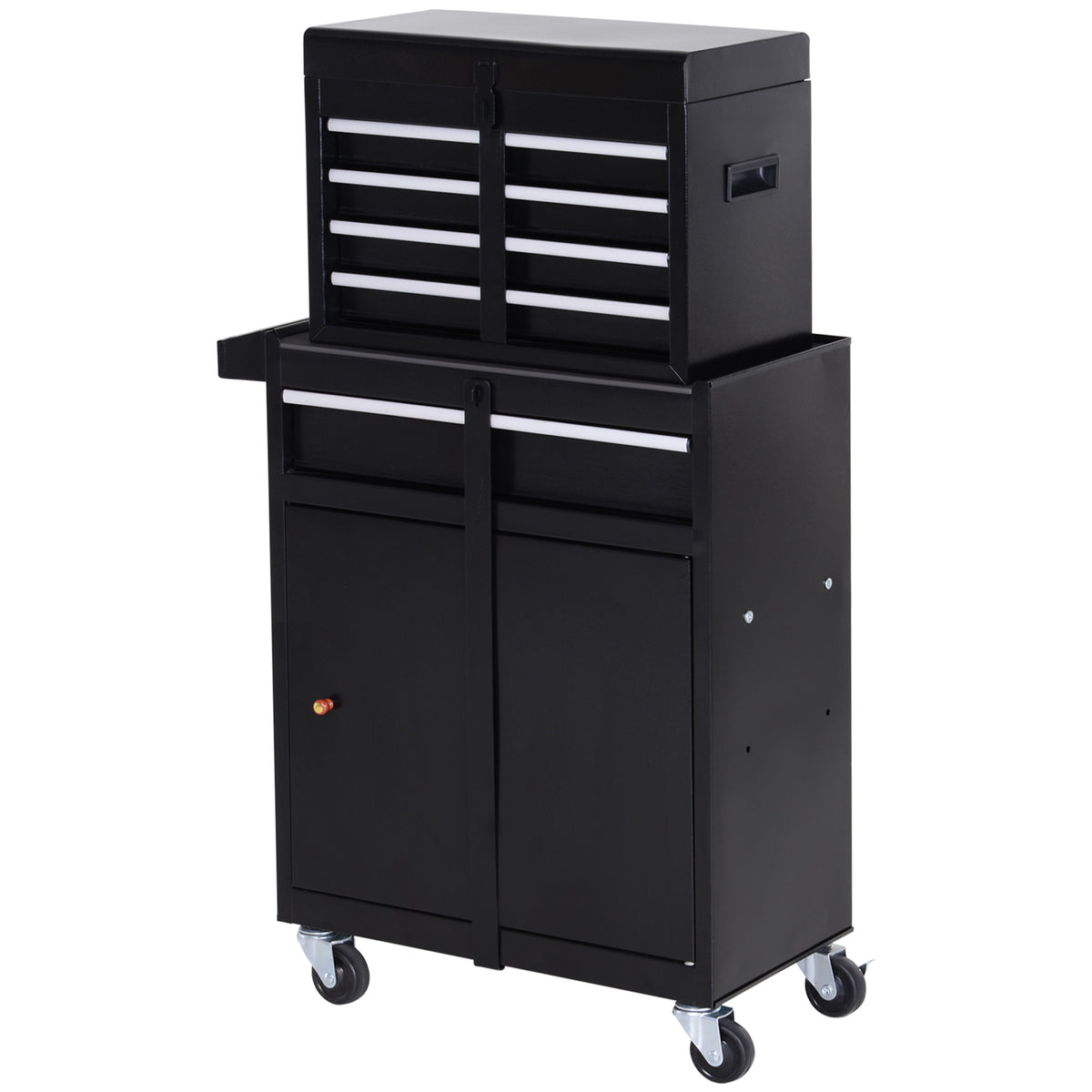  Tool Chest 2 in 1 Metal Tool Cabinet Storage Box with 5 Drawers Pegboard Wheels 60x28x104.5cm Black