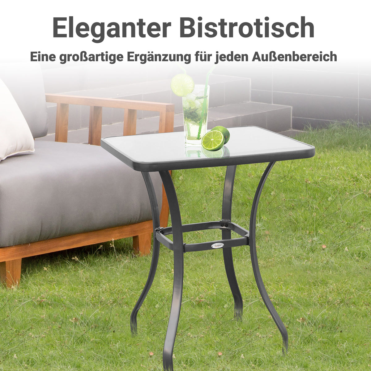  Gartentisch Bistrotisch Glastisch Hartglas+Metall Schwarz L68,5xB68,5xH84cm