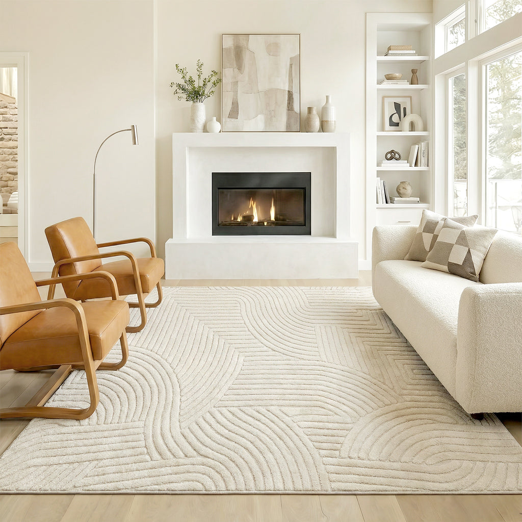 Modern Geometric Rug, Thick Plush, Non-Slip, 200 x 140 cm ¨C Cream, Living Room/Bedroom/Office