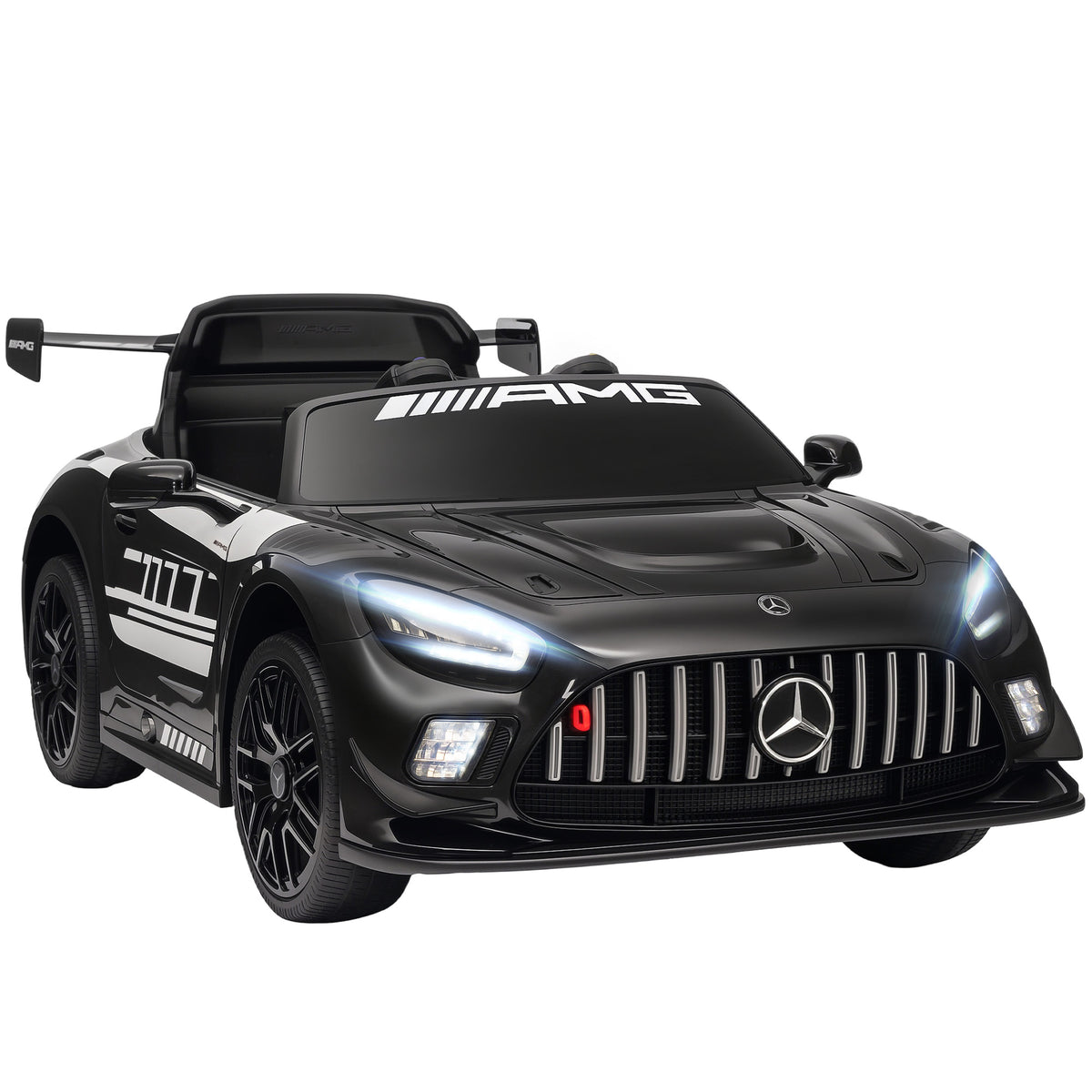 Mercedes-Elektroauto, Aufsitzauto f¨¹r Kinder, 12V Batterie, LED-Lichter, Musikfunktion, Hupe, 3-8 Jahre, Schwarz