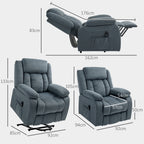 Aufstehsessel mit weichem Bezug, Recliner-Sessel mit Fernbedienung und Seitentaschen, Grau
