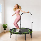 Fitness-Trampolin mit verstellbarem Handlauf, Sport-Trampolin f¨¹r drinnen und drau?en, Stahl, Kunststoff, Gr¨¹n