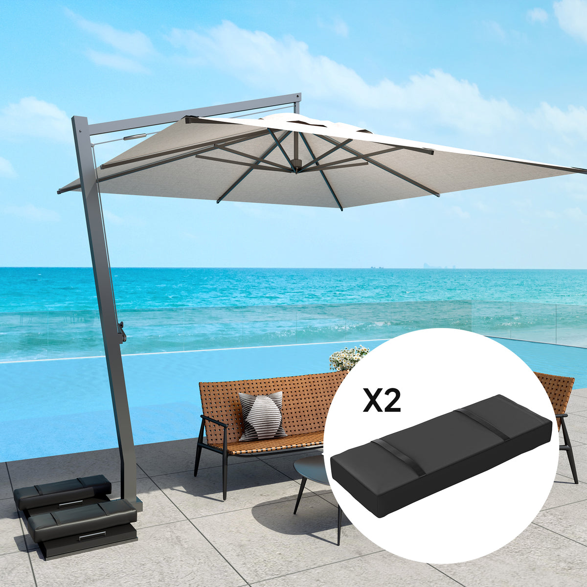 2er Set Sands?cke f¨¹r Sonnenschirm auff¨¹llbare bis 25 kg Sandsack f¨¹r Schirmst?nder 600D Oxford Schwarz
