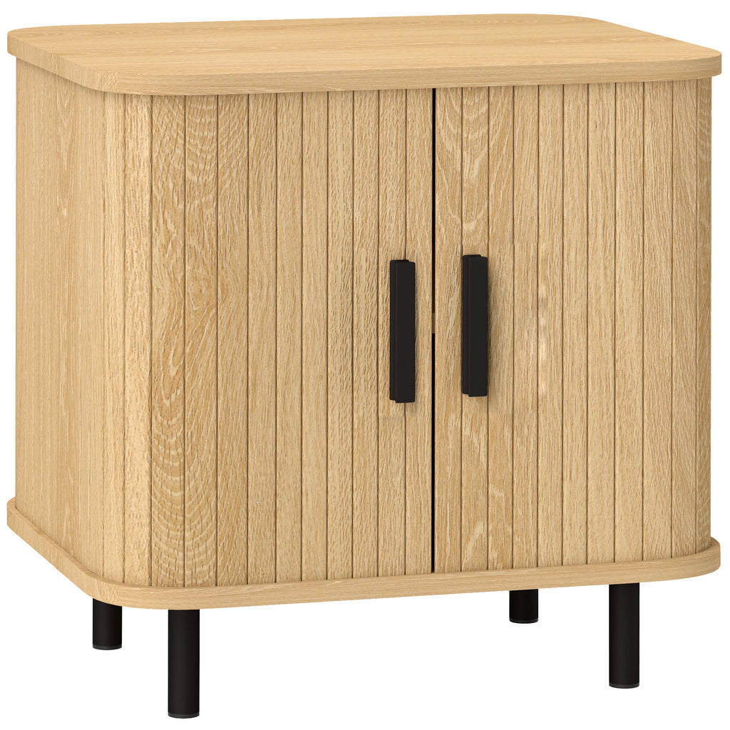 Nachttisch mit Lamellentüren und Stahlbeinen, für Schlafzimmer und Wohnzimmer, Eiche