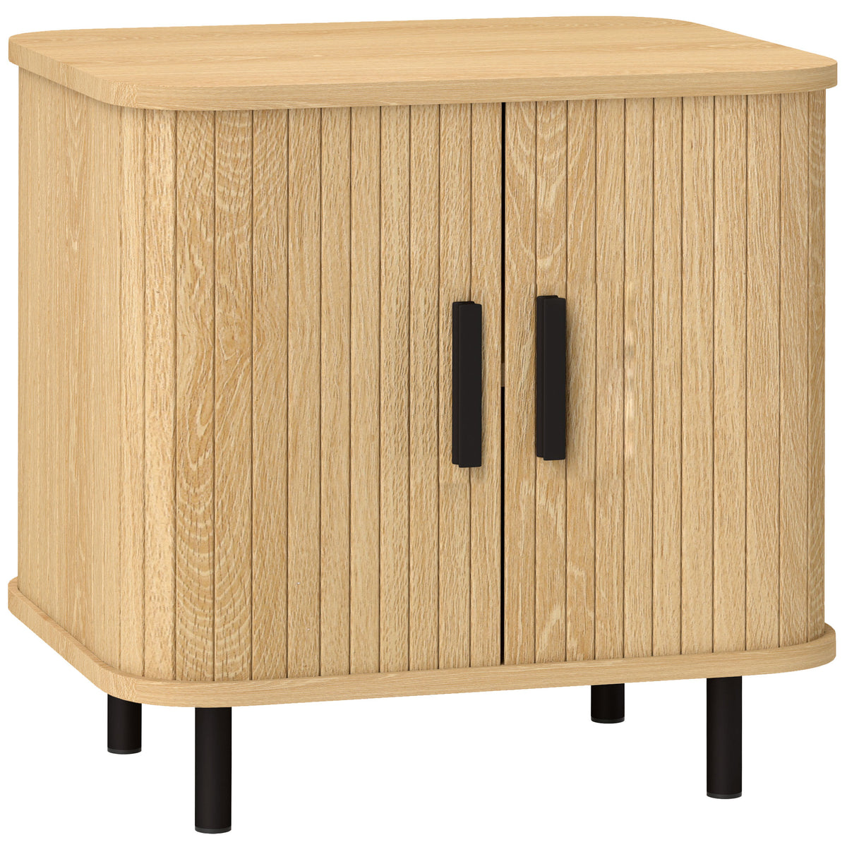 Nachttisch mit Lamellentüren und Stahlbeinen, für Schlafzimmer und Wohnzimmer, Eiche