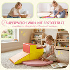 Schaumstoff Bausteine 6-tlg. Softbausteine Modulare Kinder Bausteinset mit Kunstleder-Optik Klettverschlüsse Großbausteine Schaumstoff-Kletterblöcke Bauklötze für Kinder 1-3 Jahre Bunt