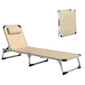 Sonnenliege faltbar Gartenliege mit Kopfkissen ergonomisch Relaxliege mit 4-stufig verstellbaren Rückenlehne Alu bis 120 kg belastbar für Garten, Terrasse, Pool, , Strand,Beige