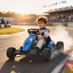 24V Elektrisches Go-Kart, Drift-Modus, verstellbarer Sitz, 5-Punkt-Sicherheitsgurt, Musikfunktion, 6-12 Jahre Blau