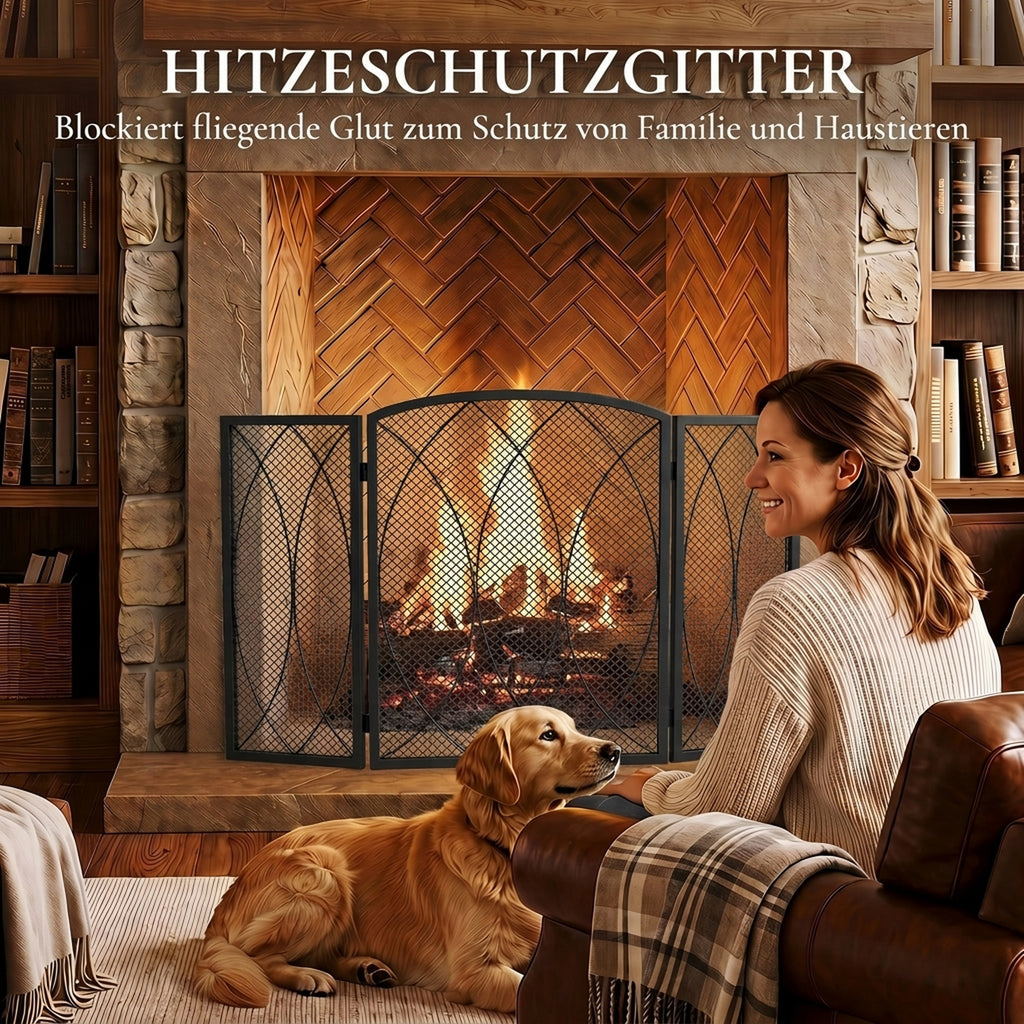 Kaminschutzgitter, 3-Teilige Faltbarer Funkenschutz 122 x 75 cm
