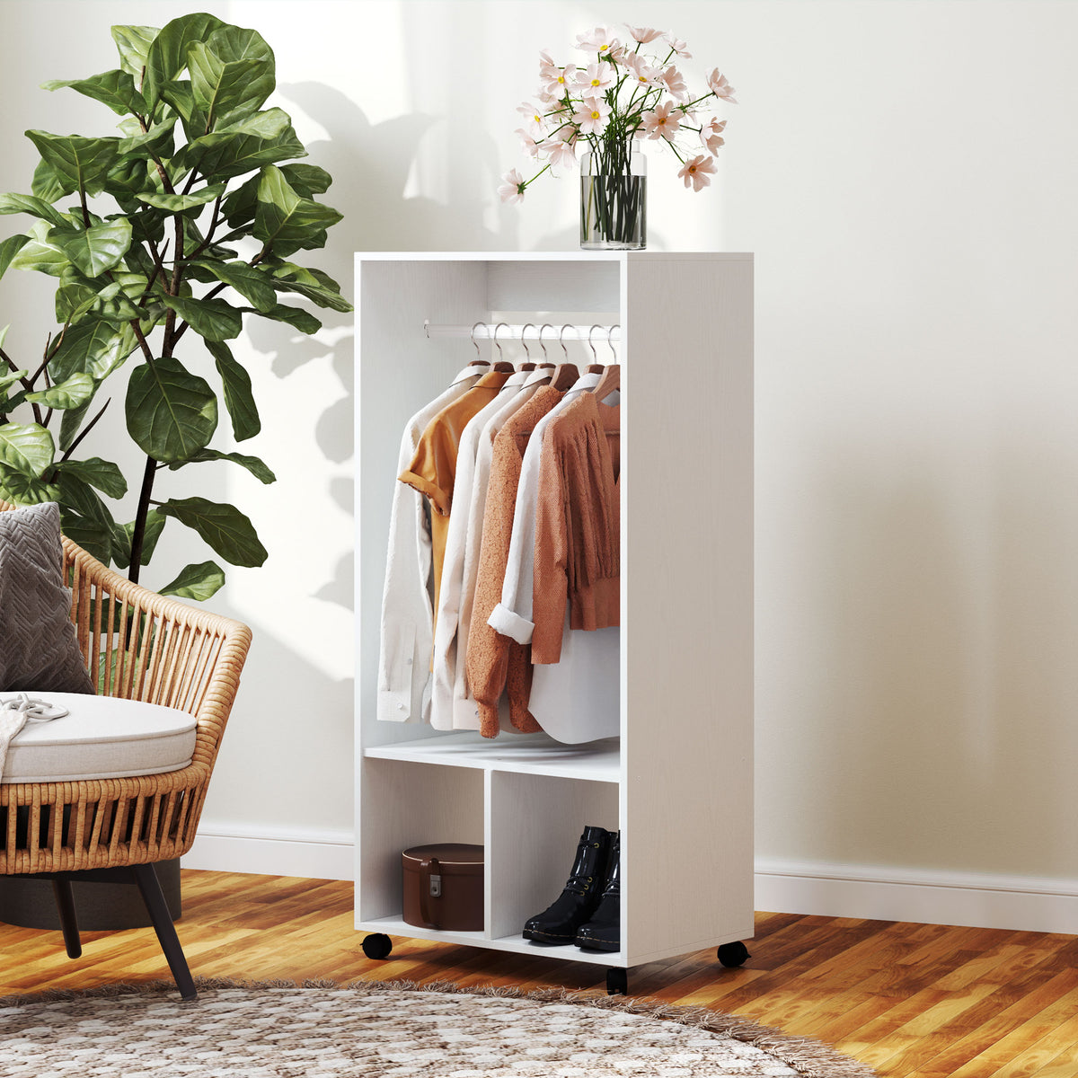Kleiderschrank Garderobe,60 cm x 40 cm x 127 cm, 1 Kleiderstange, 2 Regale, Wei?