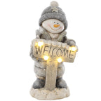 Weihnachtsdeko Schneemann-Figur, beleuchtete Weihnachtsstatue aus MGO mit Welcome-Schild, LEDs und Tages-Timer