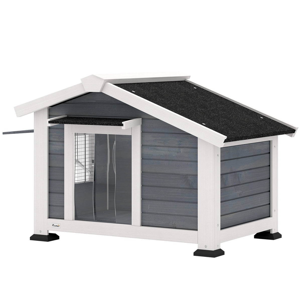 Hundehütte wetterfestes Hundehaus aus Holz mit herausnehmbarem Boden Asphaltdach öffnendem Fenster 98x76x69,5 cm Grau