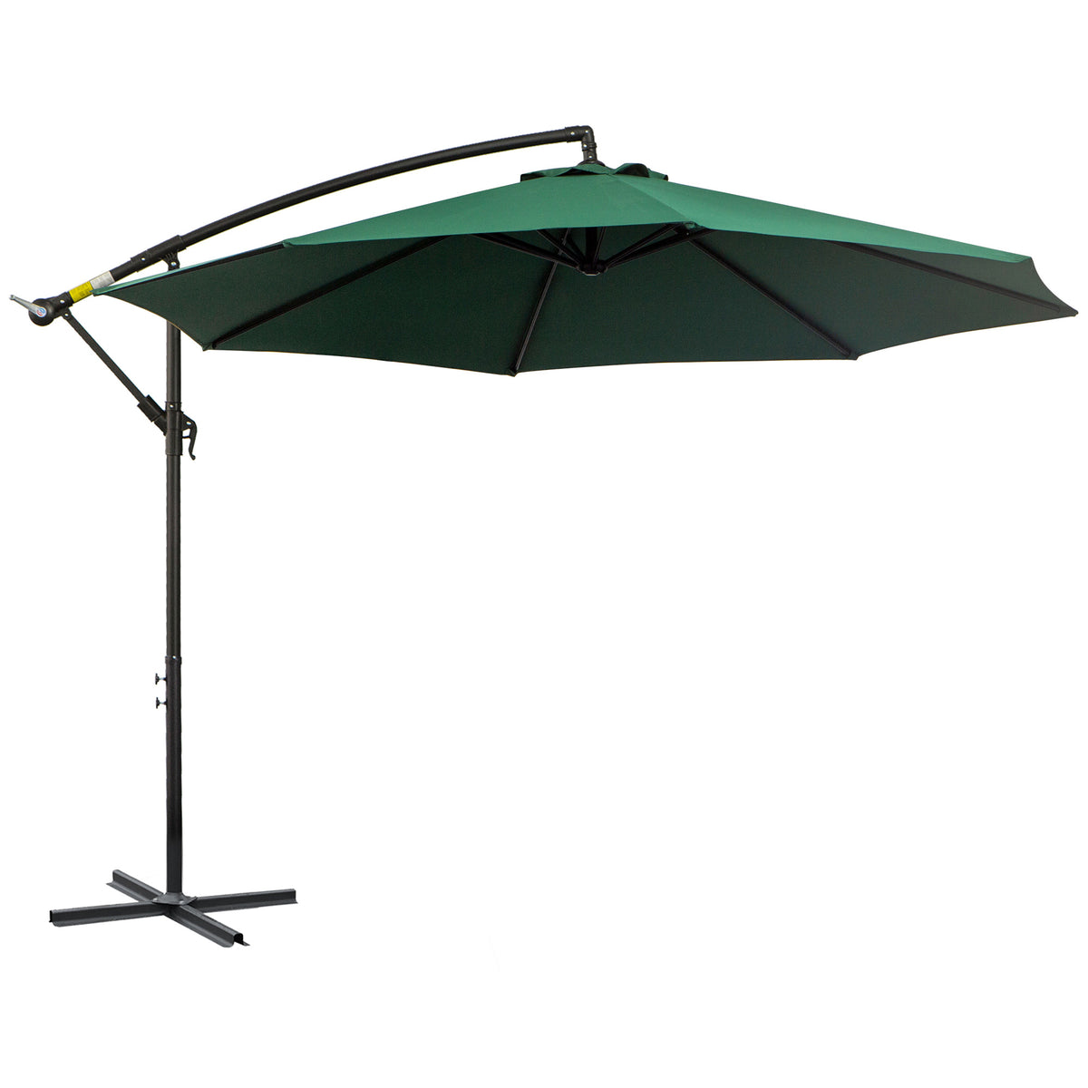 3(m) Garden Banana Parasol Hanging Cantilever Umbrella with Crank Handle, 8 Ribs and Cross Base for Outdoor, Sun Shade, Dark Green