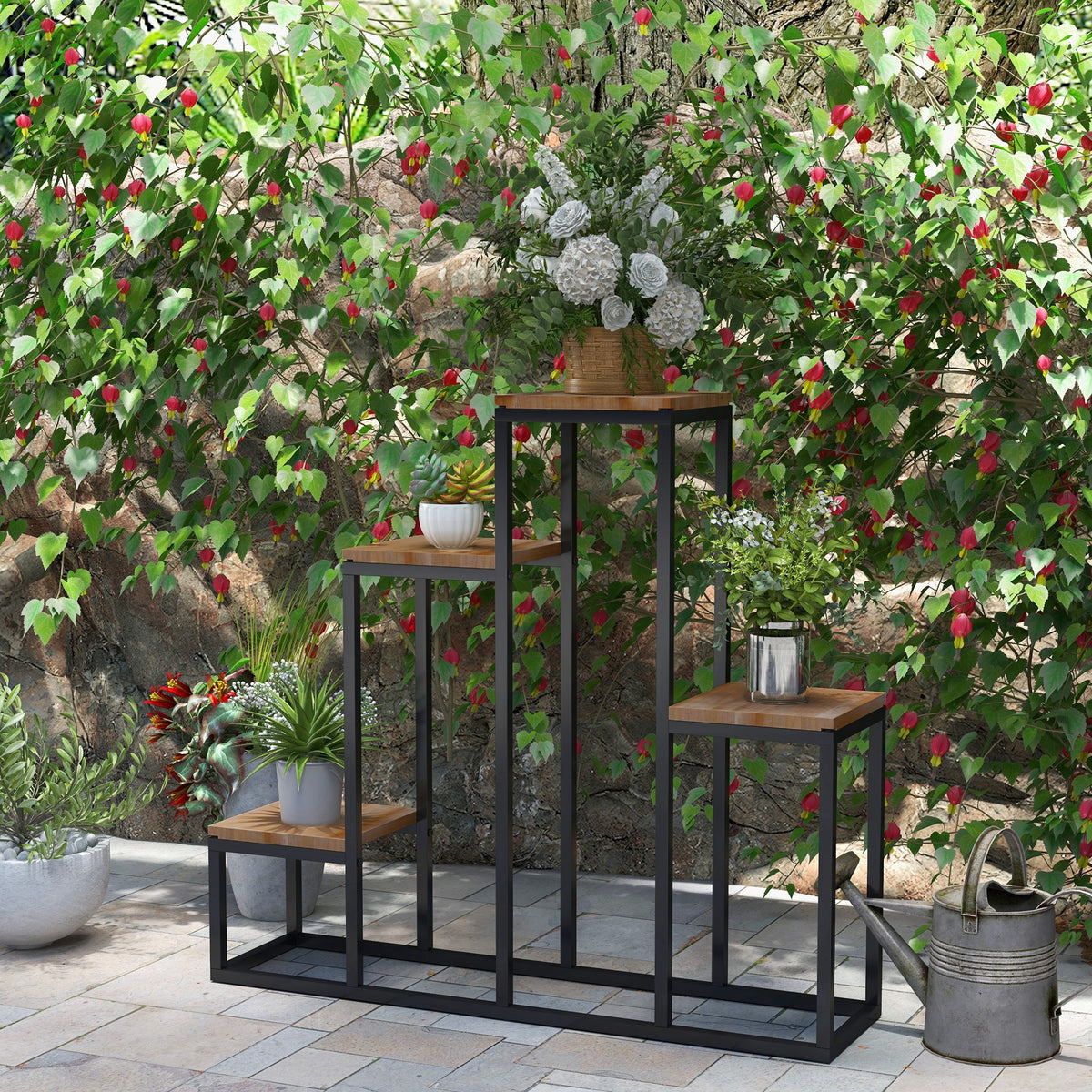Blumenregal, 4 Etagen, Indoor & Outdoor, Metallrahmen, 80 x 20 x 74 cm