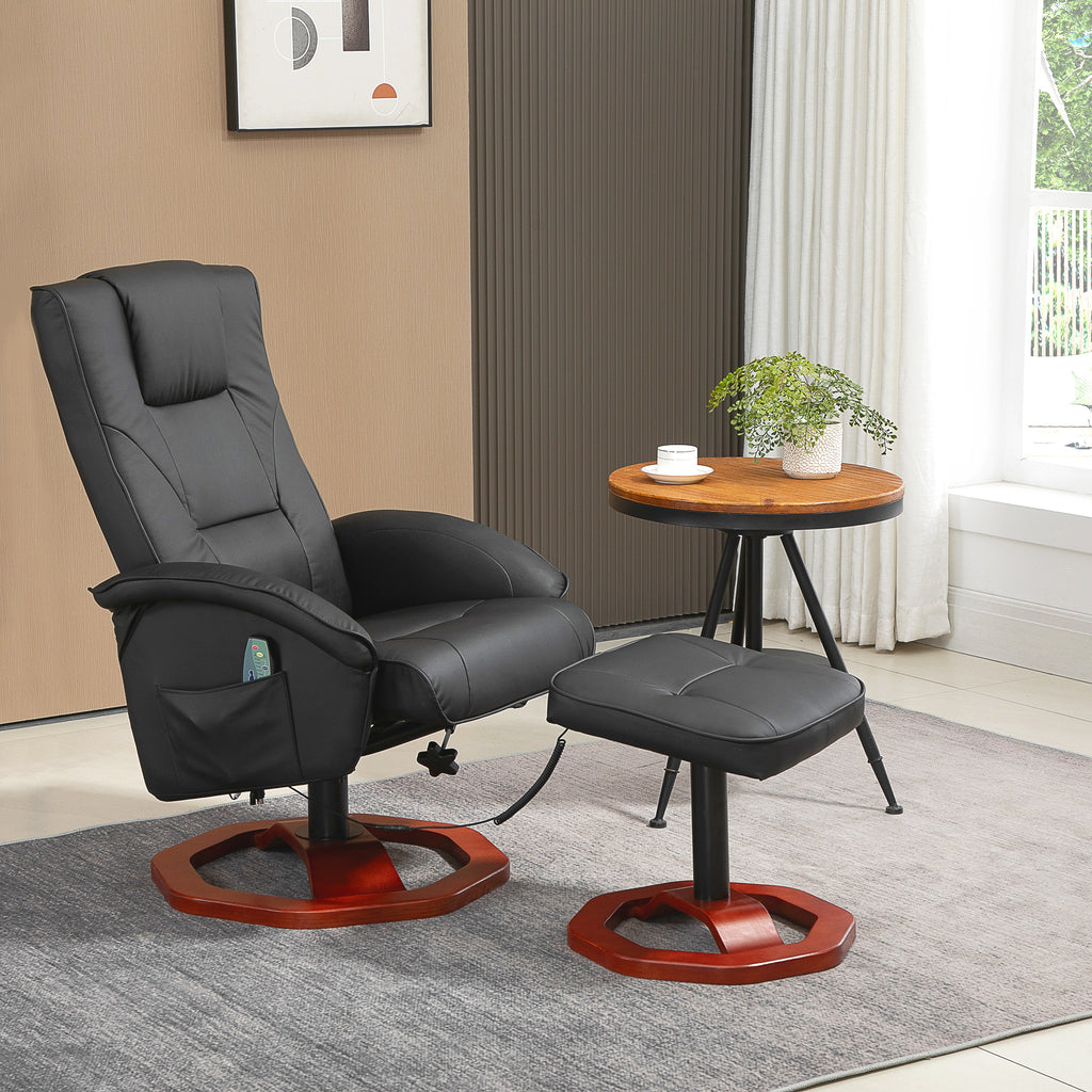 Massagesessel, mit Fu?hocker, 10 Massagepunkte, Liegefunktion, drehbarer Sitz, Schwarz, 73 x 83 x 106cm