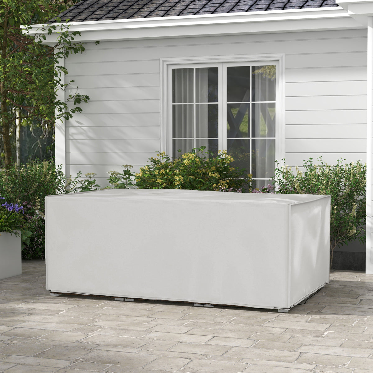 Schutzhülle für Gartenmöbel Winterfest Wasserdicht Abdeckung Anti-UV Abdeckplane 600D Oxford 210 x 140 x 80 cm Grau