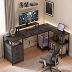 Schreibtisch in L-Form, umkehrbarer Eckschreibtisch mit Schubladen und Regalen, 170 cm, Schwarz