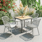 Garden Chairs Set of 4, Garden Dining Chairs with Cut Out Diamond Back and Armrests for Patio, Balcony, Terrace, Grey