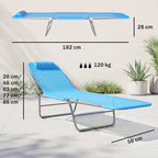 Sonnenliege klappbar Gartenliege mit Kopfkissen, 5-Fach verstellbare R¨¹ckenlehne bis 120 kg Blau