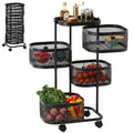 Metal Storage Cart, 4-Tier Storage Trolley on Wheels with 4 Mesh Baskets and Top Tray, Black