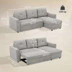 3-Sitzer-Sofa mit Bettfunktion, Schlafsofa mit Chaiselongue, Polstersofa, Grau